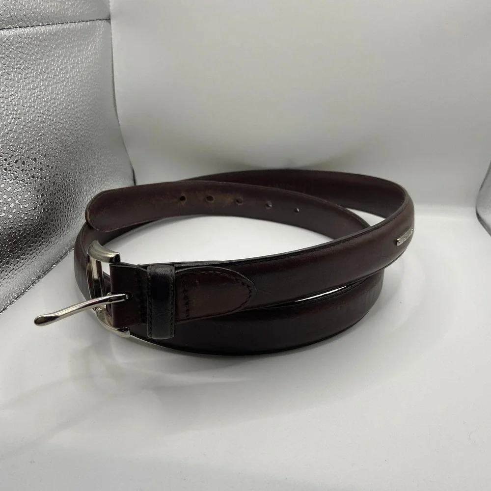 Polo Ralph Lauren Mens 40 Brown Italian Leather Metal Pin Buckle Dress Belt